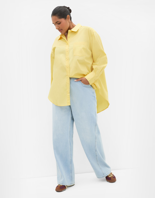 City Chic - Plus size Chiara Oversized Longline Cotton Shirt - buttermilk