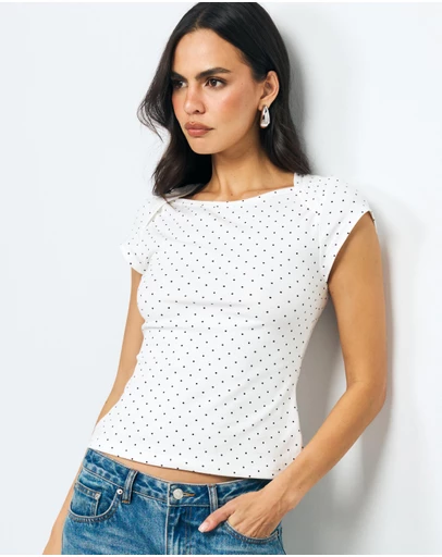 AERE - Cap Sleeve Polka Dot