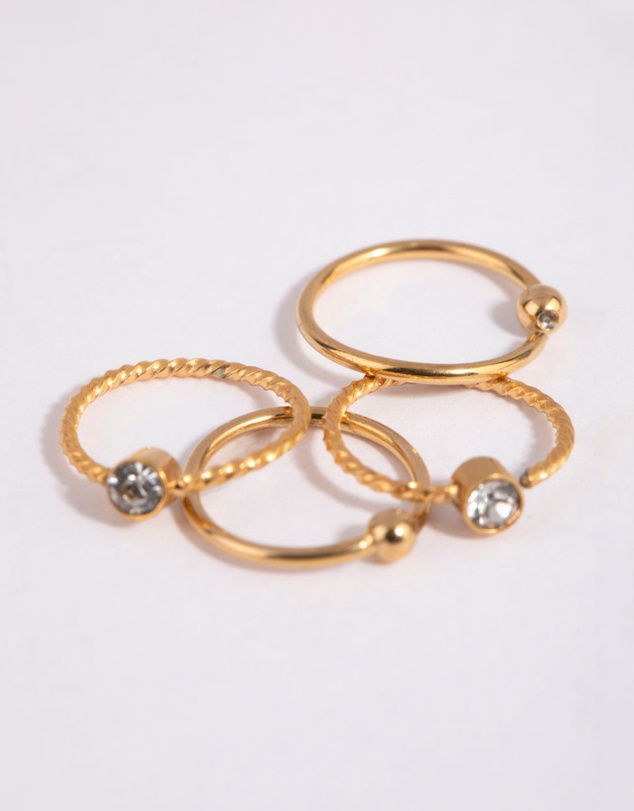 Lovisa - Gold Plated Surgical Steel Textured Diamante Nose Ring 4-Pack