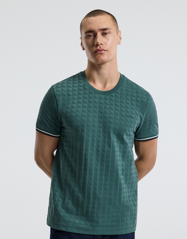 Calibre - Striped Trim Jacquard T-shirt Sea Green
