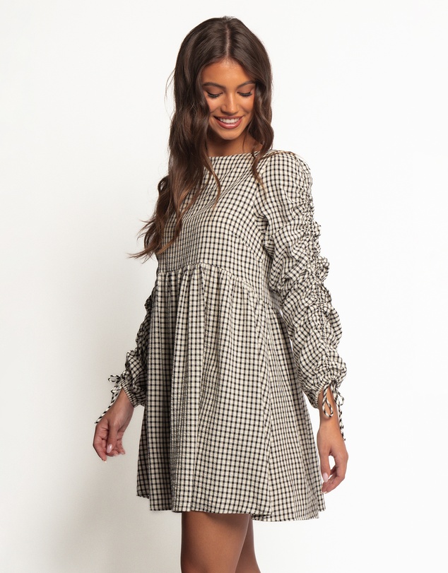 Petal & Pup - Micaela Long Sleeve Mini Dress - Black Gingham