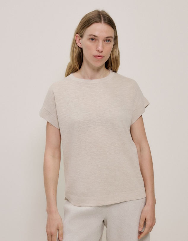 Trenery - Linen Cotton Relaxed Knit T-shirt in Stone