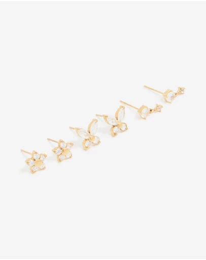 Lovisa - Waterproof Gold Plated Stainless Steel Cubic Zirconia Garden Party Earrings 3-Pack