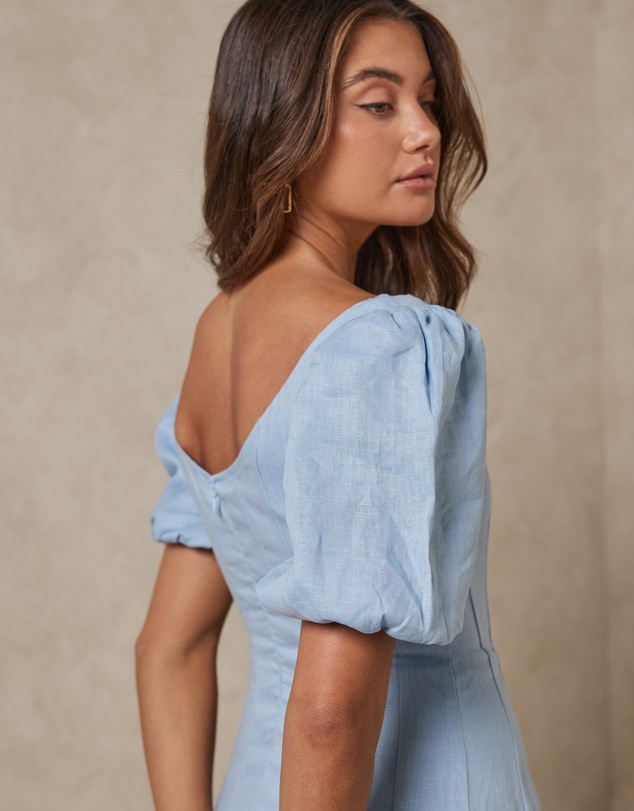 AERE - Paloma Linen Puff Sleeve Midi Dress
