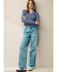 NEXT - Notch Front Longsleeve Textured Stripe Top