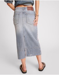 ONE TEASPOON - Cassidy Mid Waist Long Denim Column Denim Skirt - Dirty Blue