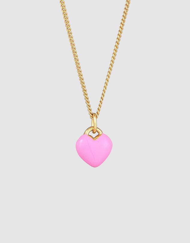 Elli Jewelry - Pink Enamel Heart Pendant Necklace in Gold-Plated 925 Silver