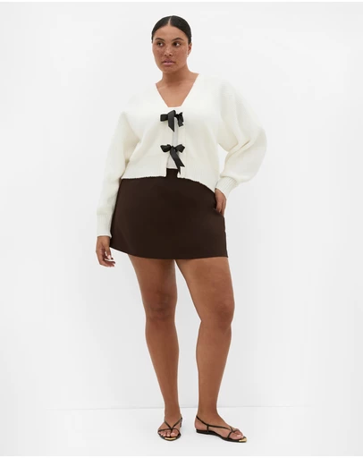 City Chic - Plus size Belle Bow Knit Cardigan - ivory