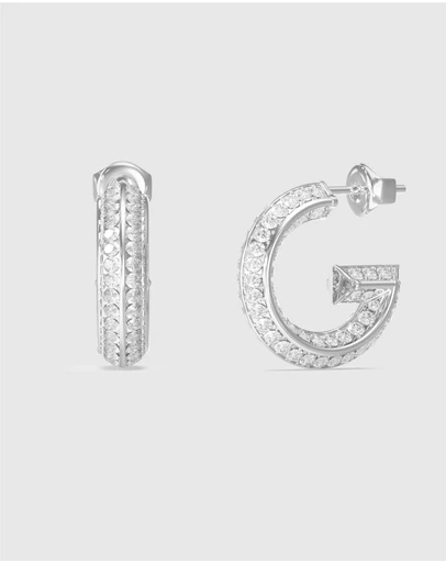 GUESS - Silver-Tone G Crystal Hoop Earrings