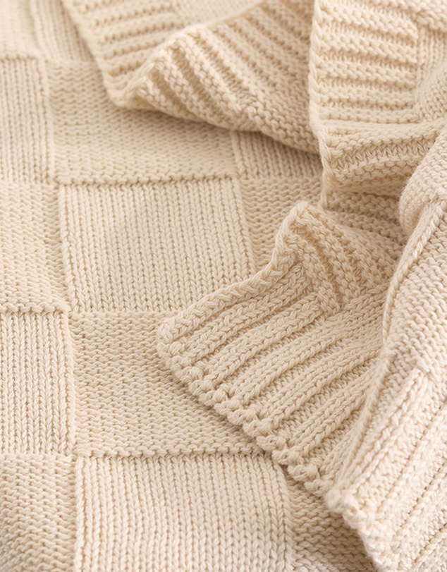 Living Textiles - Pram Knitted Blanket - Checkered Sand