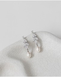 The White Collection - Holly - Art Deco Silver Pearl Bridal Earrings