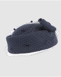Max Alexander - Felt Navy Pillbox Hat With Veil