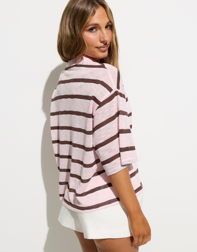 Dazie - Redefined Semi Sheer Striped Polo