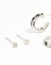 Lovisa - Silver Cross & Heart Stud & Huggie Earring Pack