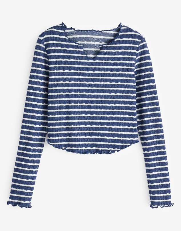 NEXT - Notch Front Longsleeve Textured Stripe Top