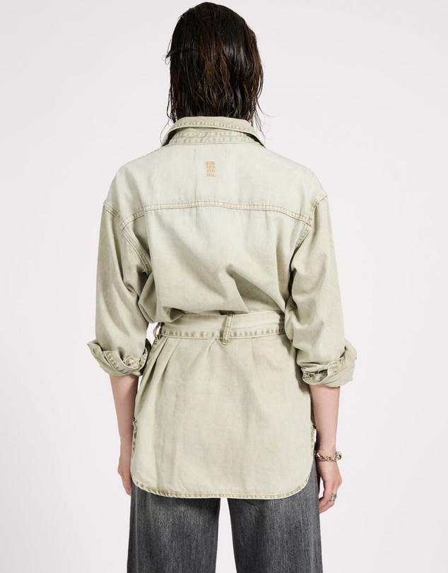 ONE TEASPOON - Belted Longline Denim Shirt - Antique Khaki