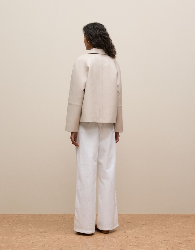 Trenery - Leather Double Breasted Cropped Jacket in Stone