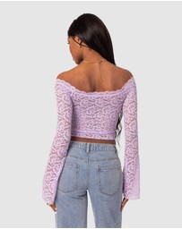 EDIKTED - Linda Off Shoulder Sheer Lace Top
