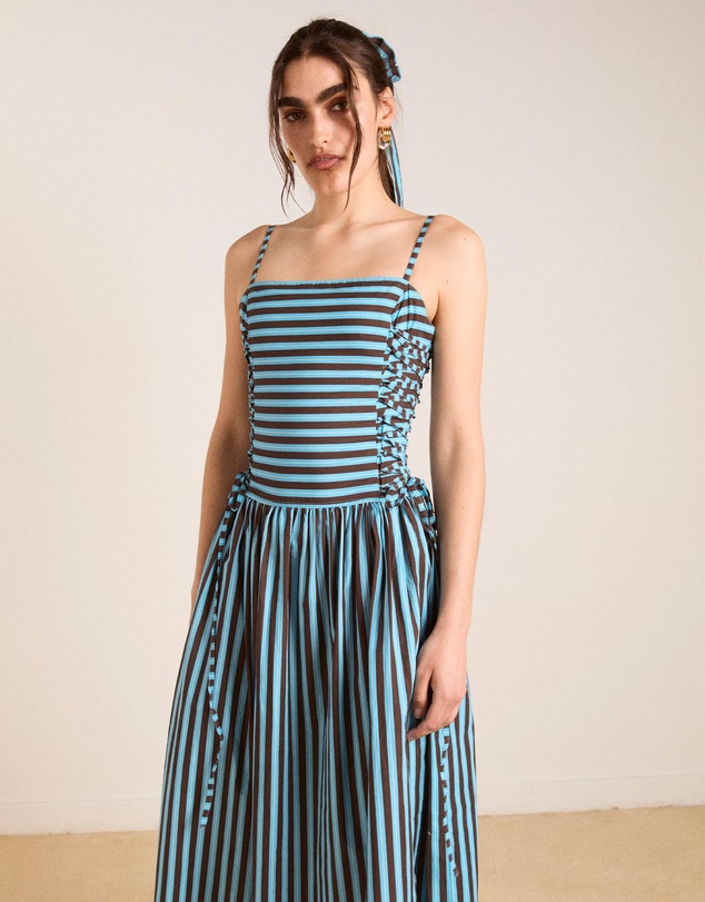 Damson Madder - Angelina Midi Dress With Lace Up