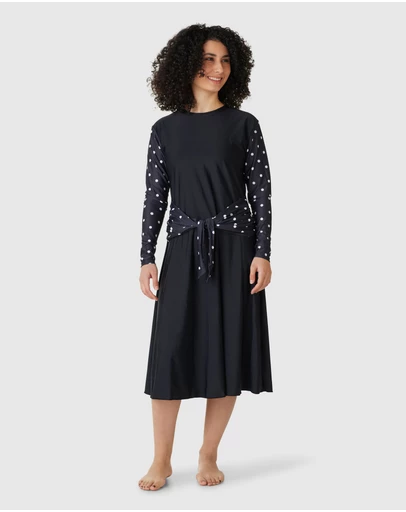 Modest Mermaid - Classic Dot tie front dress SPF50+