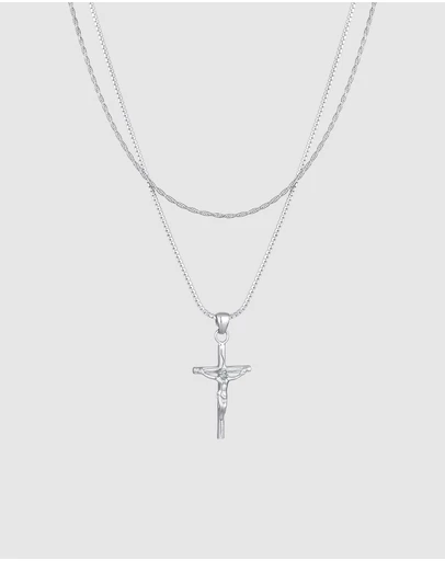 Kuzzoi - ICONIC EXCLUSIVE - Layered Crucifix Pendant Necklace in 925 Silver