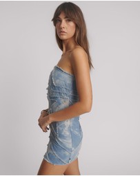 ONE TEASPOON - Strapless Tube Star Denim Mini Dress - Blue Halo