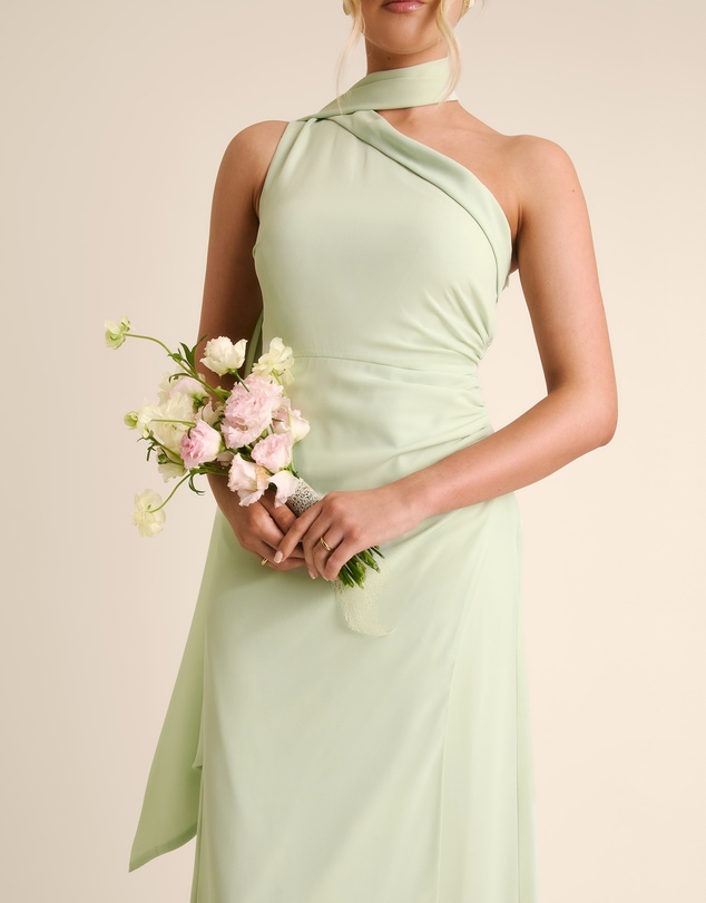 Six Stories - One Shoulder Neck Tie Chiffon Bridesmaid Dress