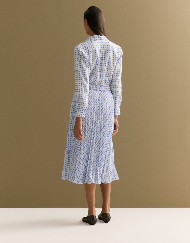 Trenery - Geo Grid Print Pull On Pleated Skirt in Cornflower Blue