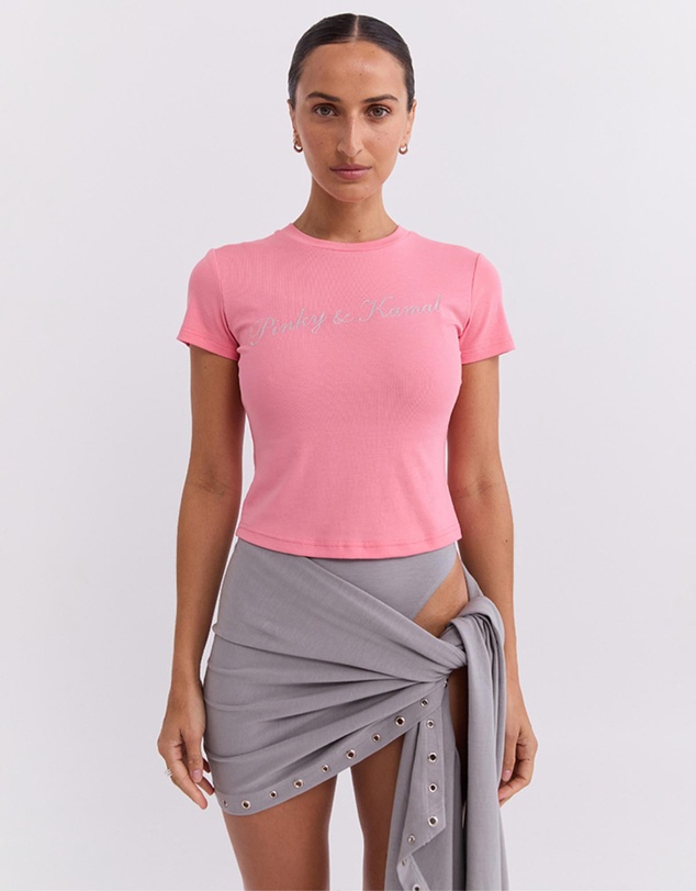 Pinky & Kamal - Powdered Silver Logo Baby Tee