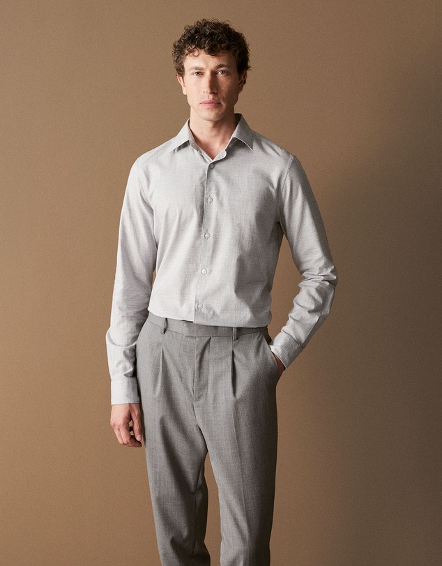 Trenery - Tailored Fit Prince Of Wales Check Shirt in Dove
