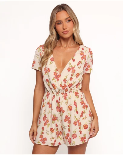 Petal & Pup - Zev Short Sleeve Playsuit - Ivory Floral