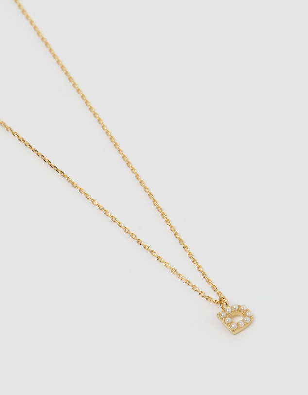 Izoa - Pearl Letter D Necklace Gold