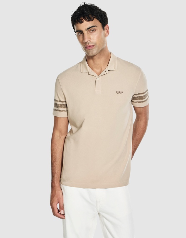 GUESS - Short Sleeve Washed Printed Polo Shirt