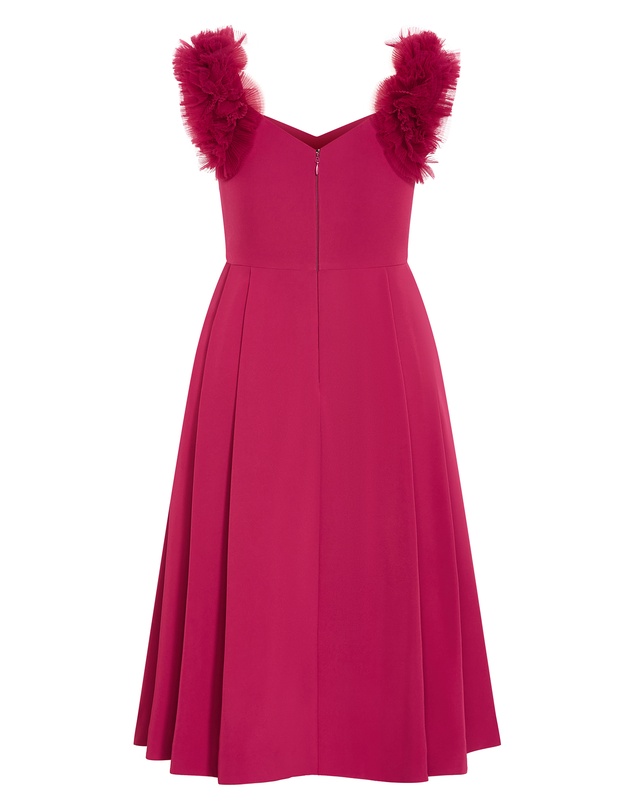City Chic - Plus size Roselyn Ruffle Tulle Midi Dress - raspberry