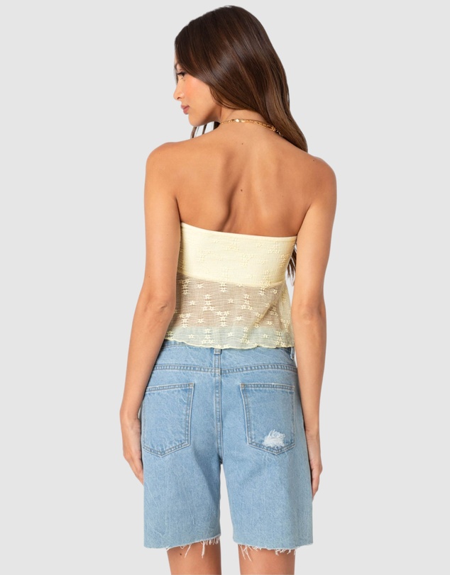 EDIKTED - Embroidered Sheer Strapless Top