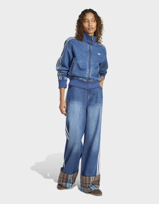 adidas Originals - VINTAGE WIDE LEG JEANS WITH CHECKED SEAM Womens