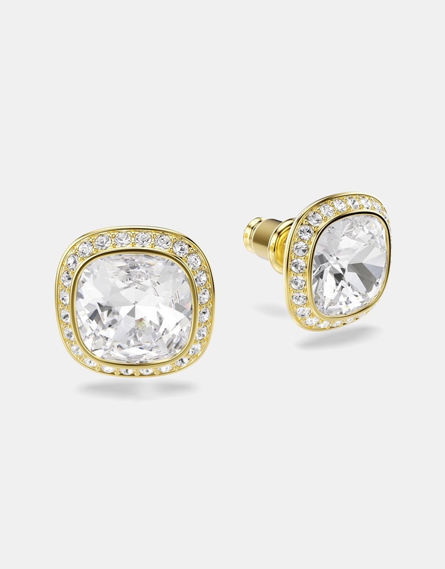 Swarovski - Una Angelic Stud Earrings, Cushion Cut, White, 18K Gold Finish