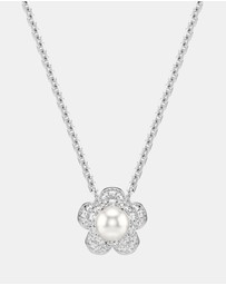 Swarovski - Ariana Grande x Swarovski Pendant, Crystal Pearl, Round Cut, Flower, White, Rhodium Plated