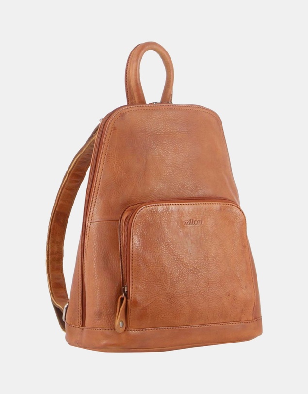 Milleni - Milleni Ladies Genuine Leather Twin Zip Backpack