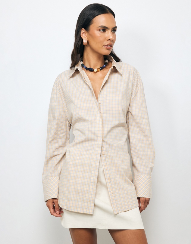 AERE - Fiora Cinched Waist Check Shirt