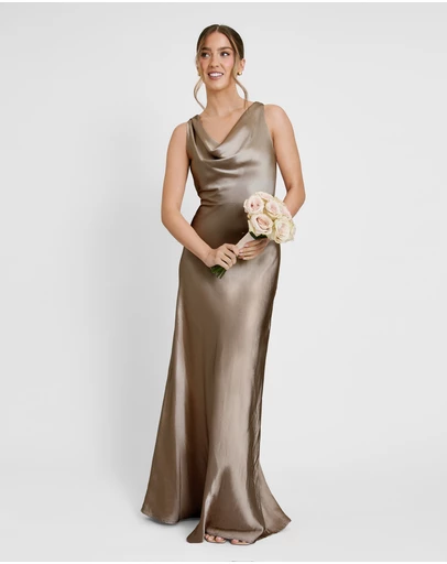 Six Stories - Cowl Front Satin Bridesmaid Dress