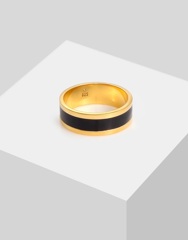 Kuzzoi - ICONIC EXCLUSIVE - Ring Band Basic Geo Enamel Casual in 925 Sterling Silver Gold Plated