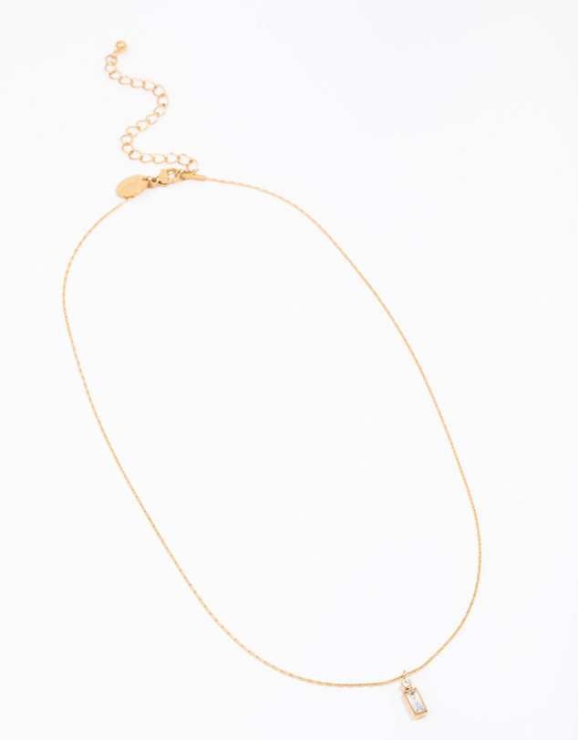 Lovisa - Waterproof Gold Plated Stainless Steel Thin Baguette Round Cubic Zirconia Pendant Necklace