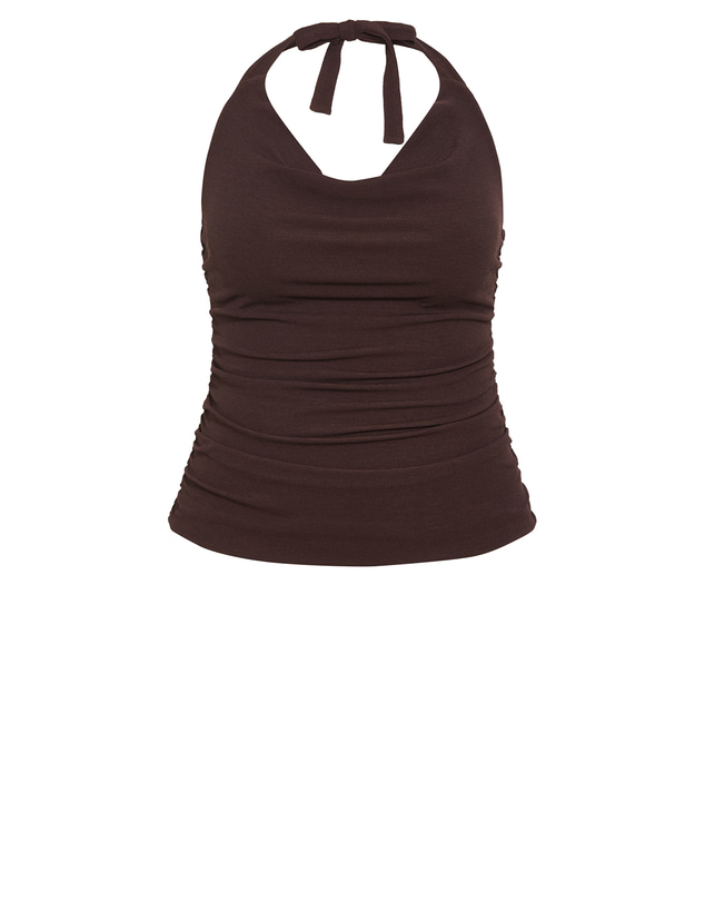 City Chic - Plus size Emmy Halter Cowl Neck Top - chocolate