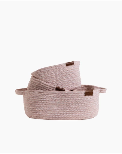 Living Textiles - 3 Pc Cotton Rope Storage Set - Pink