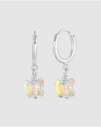 Elli Jewelry - Earrings Kids Creoles Butterfly Pendant Sparkling with Crystals in 925 Sterling Silver