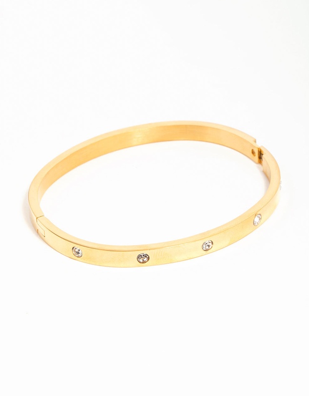 Lovisa - Waterproof Gold Plated Stainless Steel Diamante Hinged Bangle
