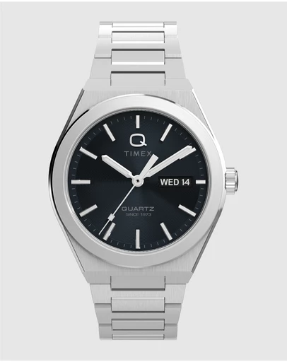 TIMEX - Q Timex® Continental Day and Date 39mm Stainless Steel Bracelet Watch
