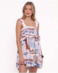 Petal & Pup - Katara Mini Dress - Blue Brown Abstract