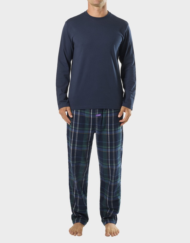 Mitch Dowd - Mens Ice Tea Flannel and Tee Pyjama Set - Mid Blue